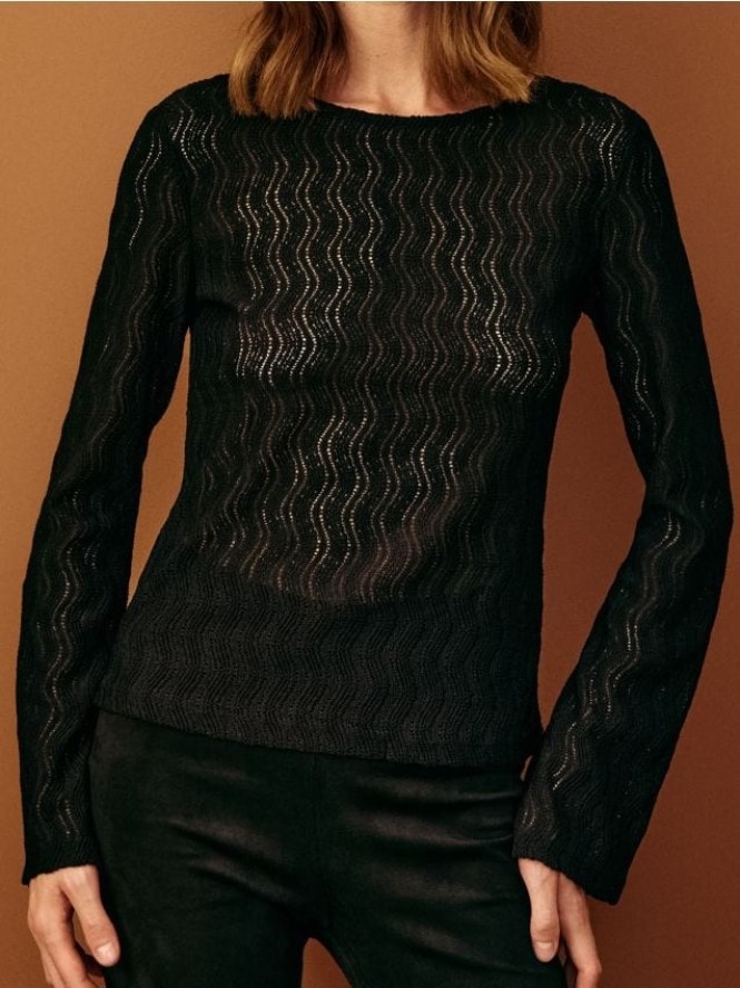 Ażurowa bluzka z długimi rękawami - czarny