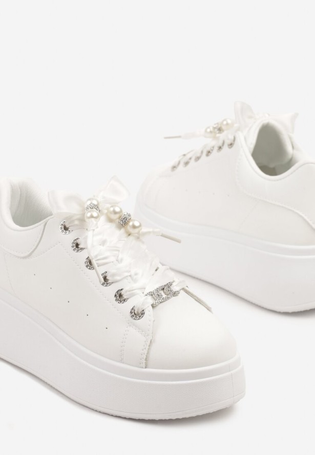 Białe Sneakersy na Platformie Ozdobione Cyrkoniami Vivalle