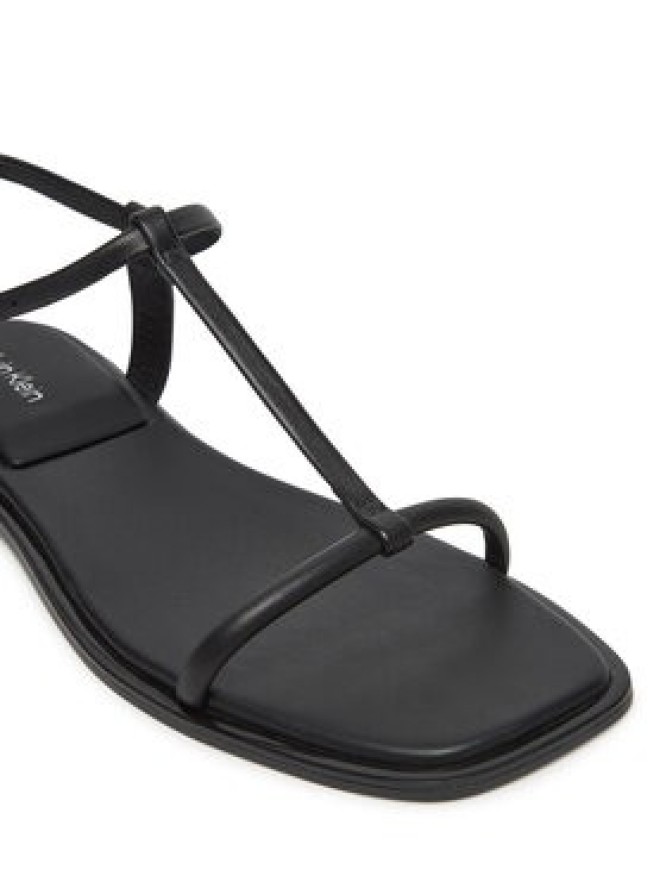 Calvin Klein Sandały Flat Sandal Squared Buckle Lth HW0HW02556 Czarny