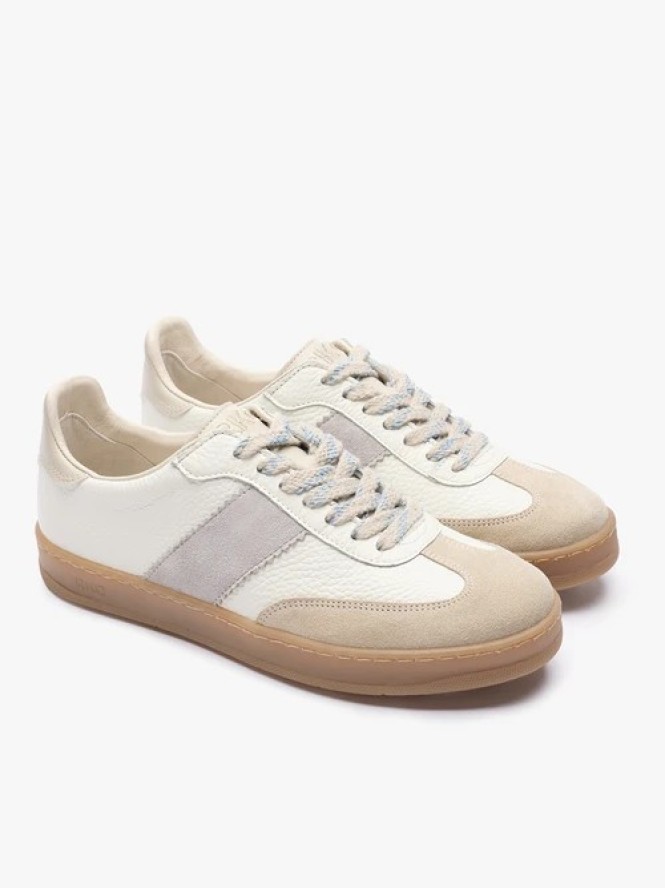 Kremowe sneakersy z szarym paskiem