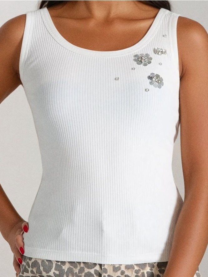 Top z ozdobnymi cyrkoniami - kremowy