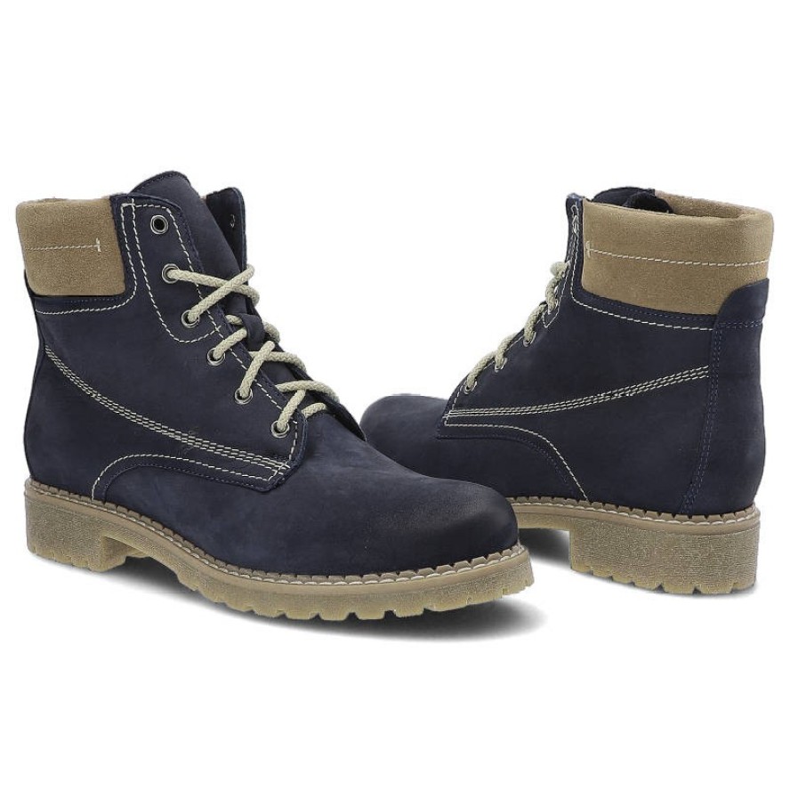 Granatowe Botki Pollonus Damskie Ocieplane Buty