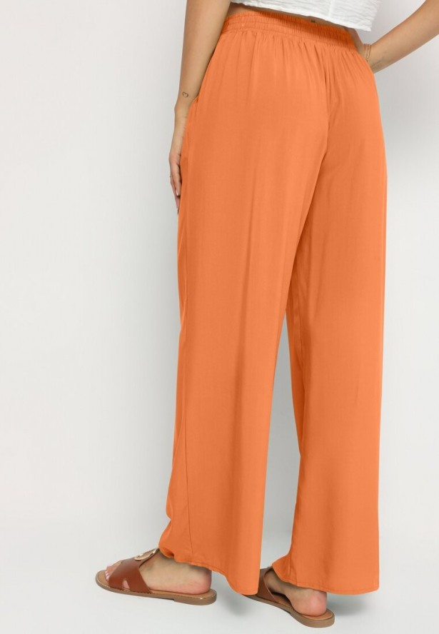 Pomarańczowe Gładkie Spodnie z Gumką w Pasie i Szerokimi Nogawkami Alathera