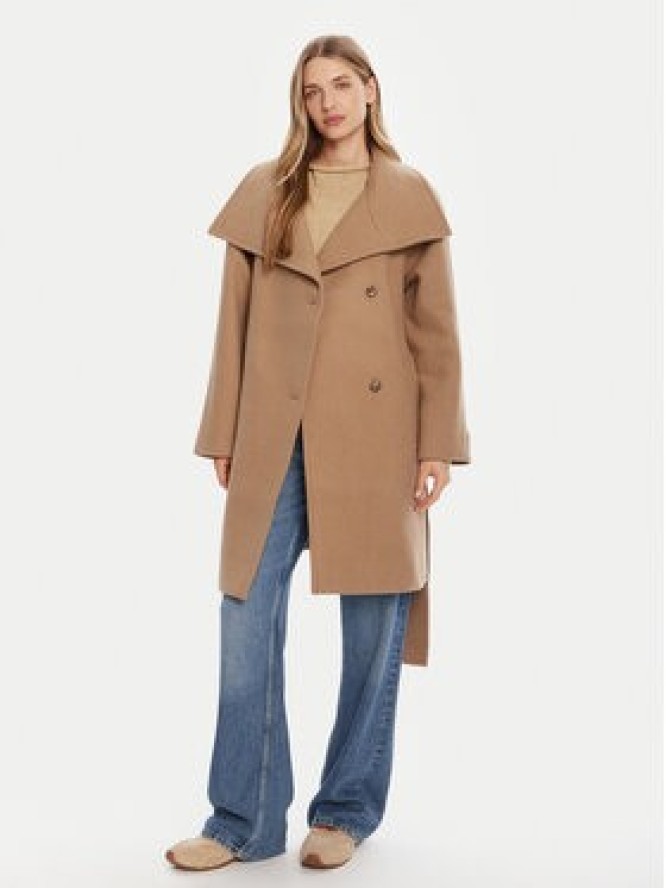 Calvin Klein Płaszcz wełniany LV044D557G Beżowy Regular Fit