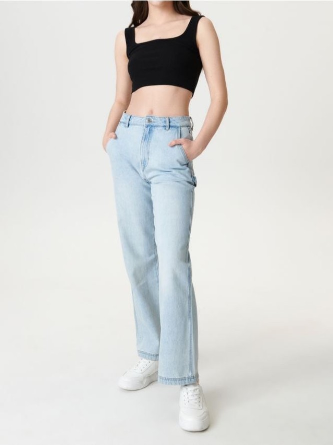 Prążkowany crop top - czarny