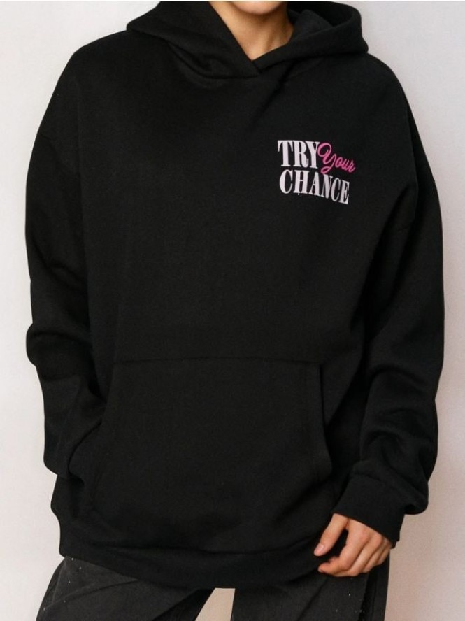 Bluza hoodie z nadrukiem na plecach - czarny