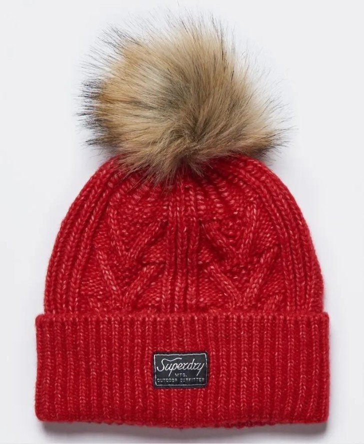 superdry czapka Cable Lux z warkoczowym splotem i pomponem – Flame Marl