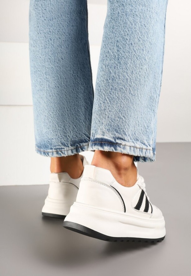 Beżowo-Czarne Sneakersy z Geometrycznym Wzorem Fonawia