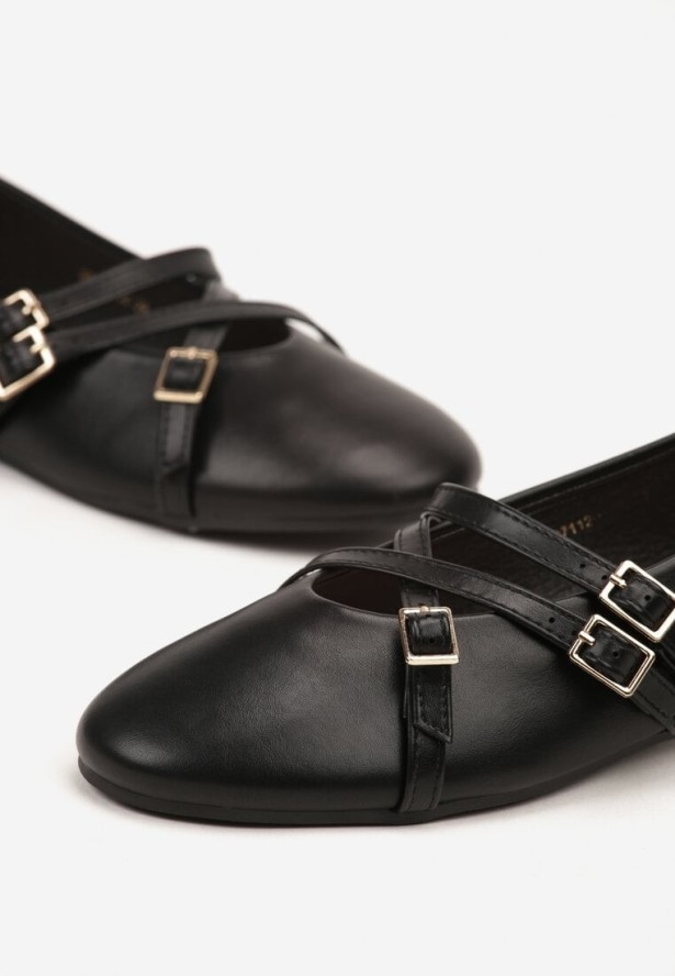 Czarne Balerinki Vices w Stylu Mary Jane ze Skórzaną Wkładką Nalievre