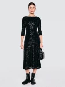 Sukienka damska midi cekinowa z rękawem 3/4 czarna Alex 906