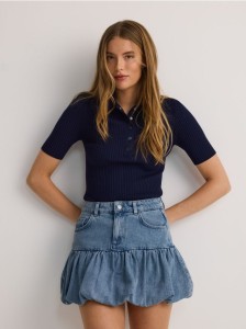 Jeansowa spódnica bombka - niebieski