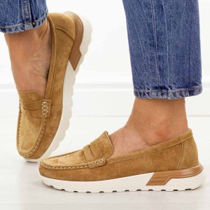 Camelowe skórzane mokasyny damskie Filippo Dp7528/26