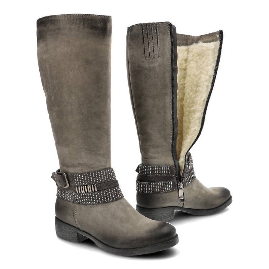 Kozaki damskie Simen, wysokie i ocieplane , szare, 7846-Sam-1137