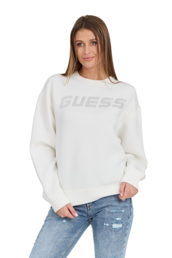 GUESS Biała damska bluza z cyrkoniami Cecilia, Rozmiar L
