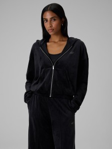 4F Bluza welurowa regular z kapturem damska - czarna S