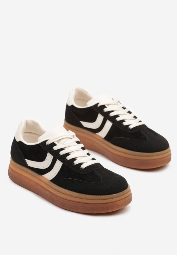 Czarne Sneakersy w Stylu Klasycznych Tenisówek na Grubej Podeszwie Grelritia