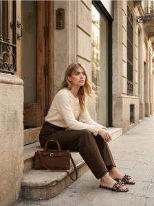 Kardigan z falbaną przy zapięciu - beżowy