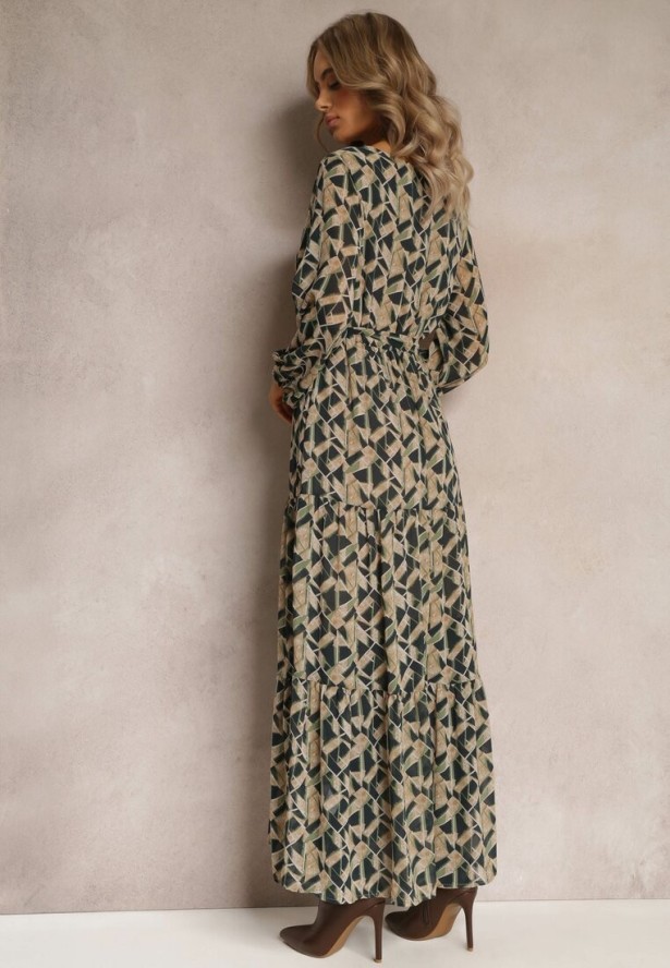 Zielona Sukienka Kopertowa z Gumką w Talii Jarne