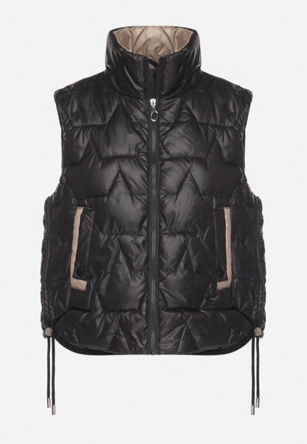 Czarna Kamizelka ze Stójką i Ściągaczami Zdobiona Eleganckim Pikowaniem Sarilna