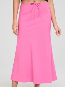 Spódnica midi z wiązaniem - różowy