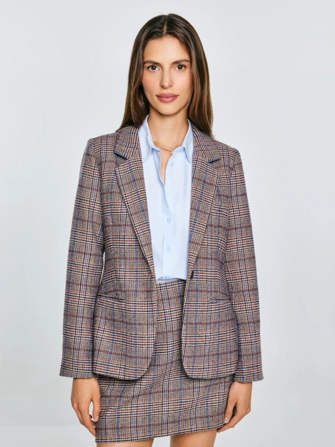 Marynarka damska z dodatkiem wełny w kratę Linneta 000