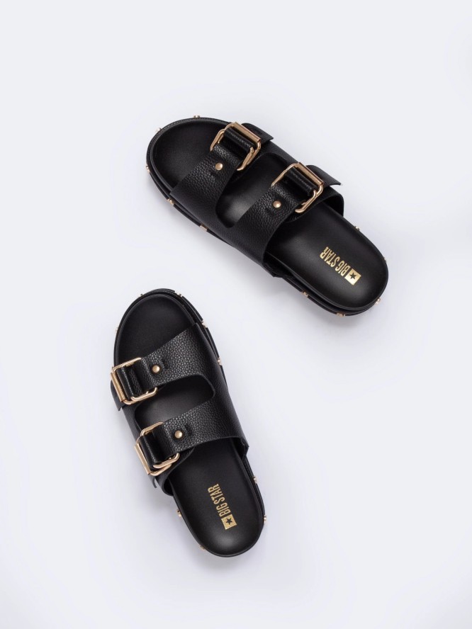 Klapki damskie na podwyższonej podeszwie czarne NN274082 906