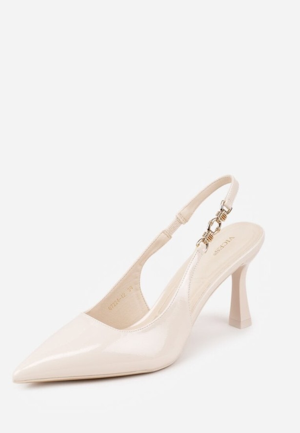 Beżowe Eleganckie Szpilki Slingback VICES z Ozdobną Aplikacją przy Pasku Natera