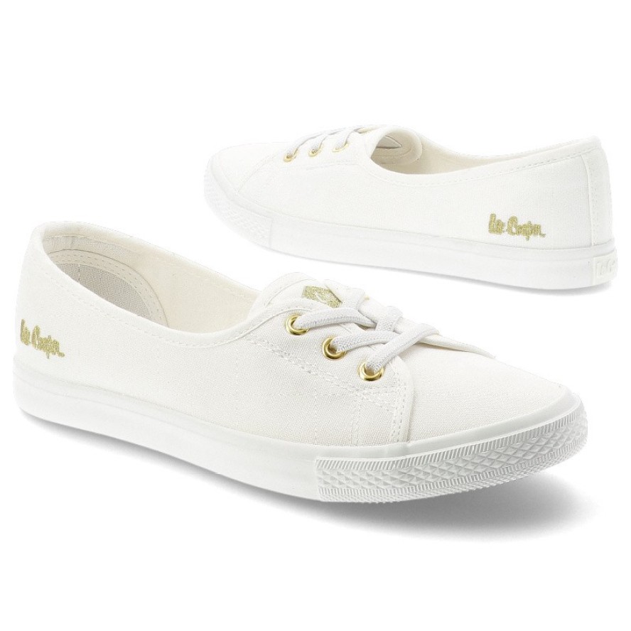 Trampki damskie Lee Cooper, cholewka z materiału tekstylnego elastyczne sznurówki na płaskiej podeszwie, białe, LCW-26-02-4043L SVL-395