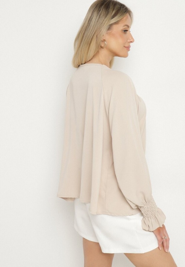 Beżowa Bluzka z Ozdobnymi Falbankami Emitta