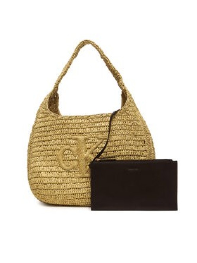 Calvin Klein Torebka Bold Ck Raffia Lg Shoulder Bag LV04F3448G Beżowy