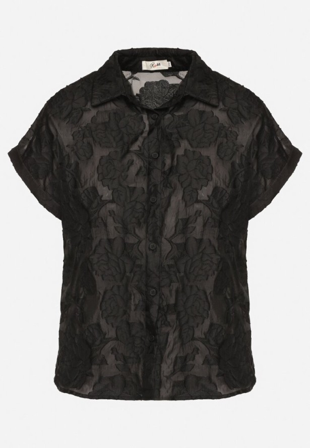 Czarna Koszula z Krótkim Rękawem i Kwiatowym Wzorem Froena