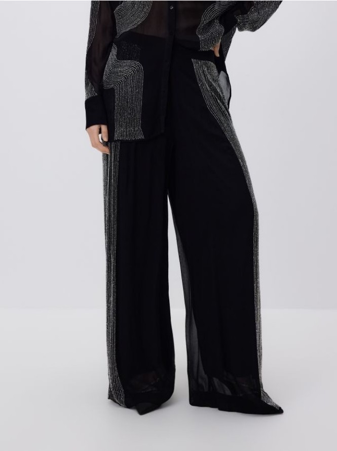 Spodnie z wiskozy z aplikacją - czarny