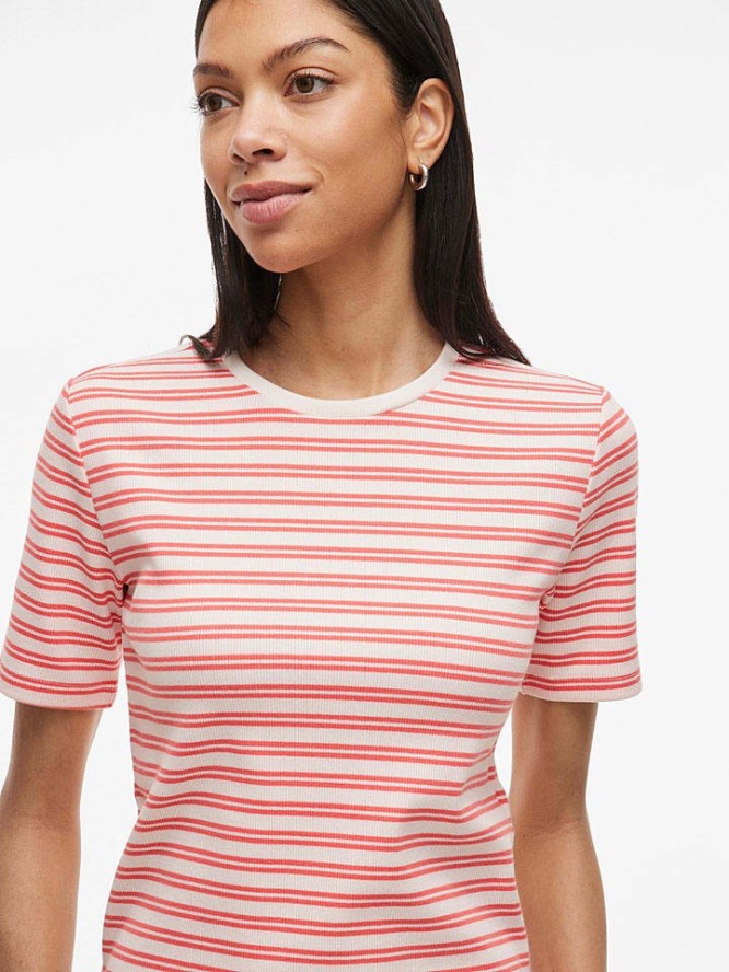 Vila Koszulka "Ola" w kolorze biało-czerwonym rozmiar: XL