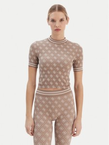 Guess T-Shirt V5BP07 K2000 Brązowy Slim Fit