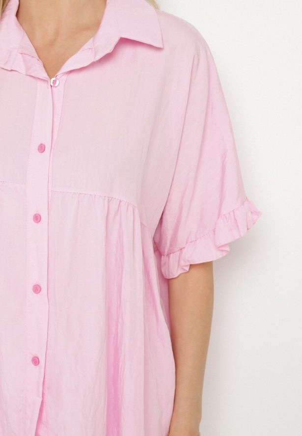 Różowa Koszula z Wiskozą i Ozdobnymi Falbankami Emeleldi