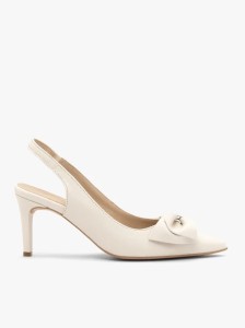 Kremowe czółenka damskie bez pięty slingback z kokardą