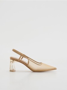 Siateczkowe czółenka na obcasie - beżowy