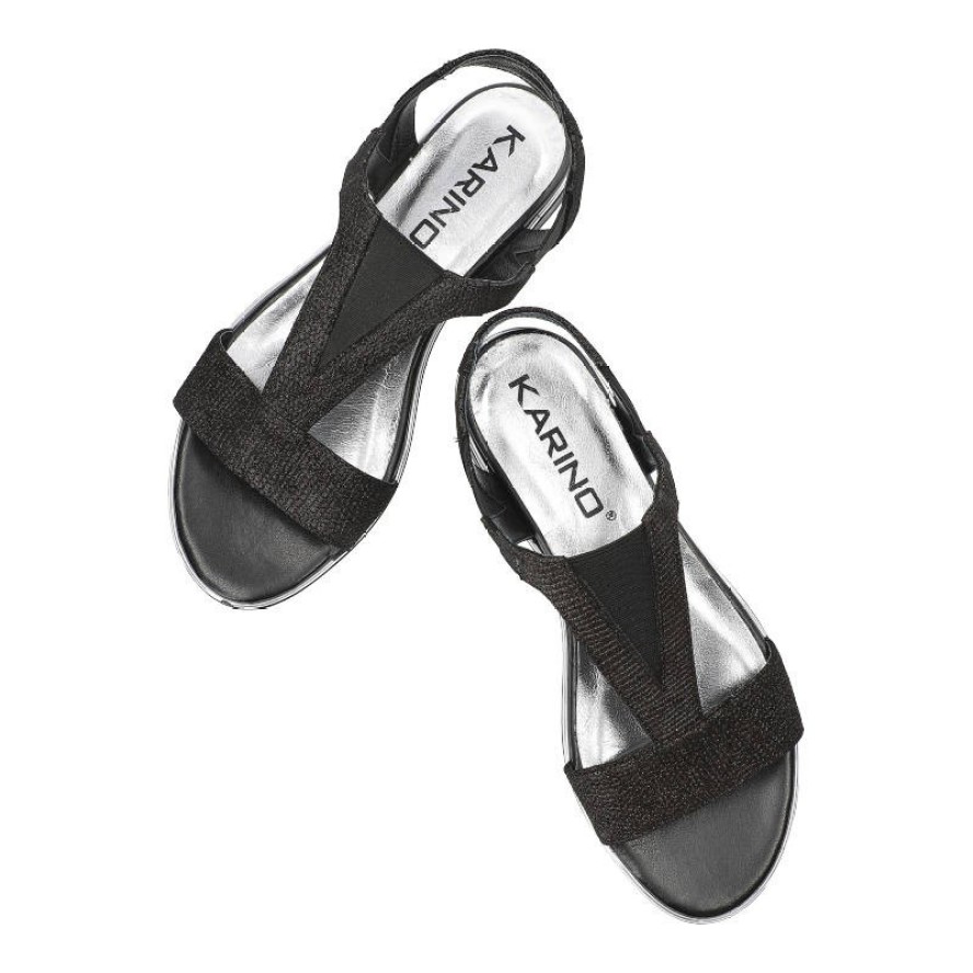 Czarne Sandały Karino Modne Płaskie Buty