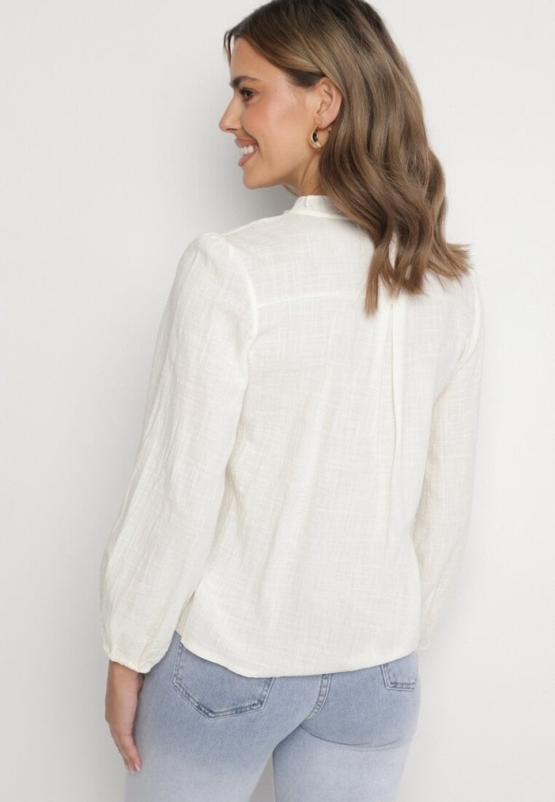 Beżowa Koszula z Bawełną i Wiskozą Ozdobiona Haftem Nalaviris