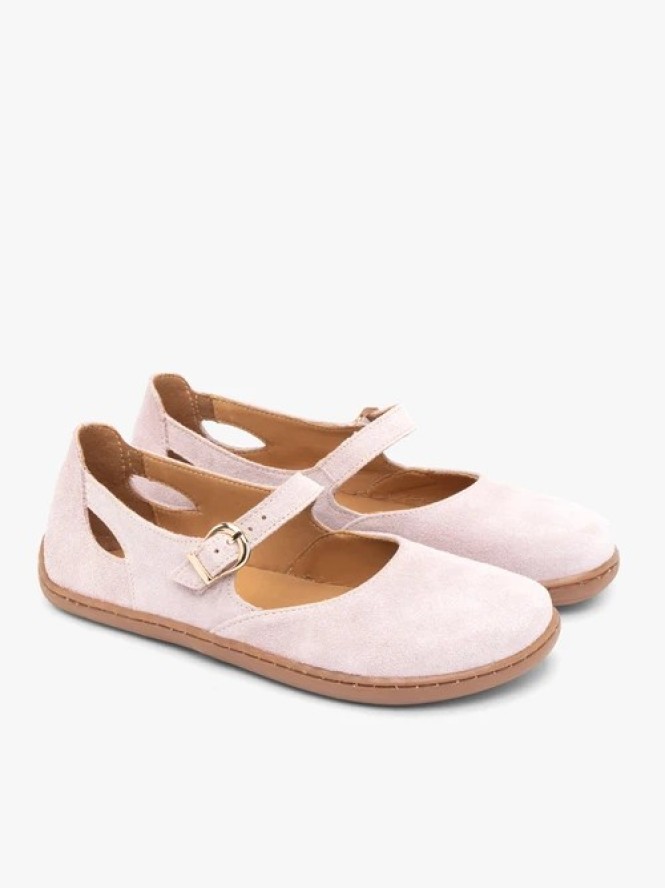 Różowe baleriny barefoot ze skóry welurowej