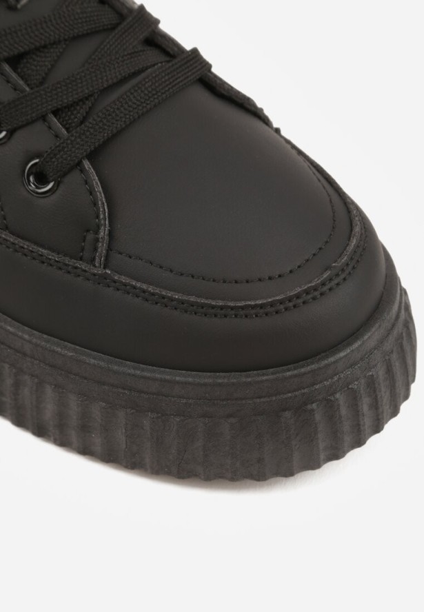 Czarne Sneakersy na Tłoczonej Platformie Zeaninia