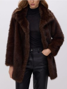 Sztuczne futerko z kołnierzem - ciemnobrązowy