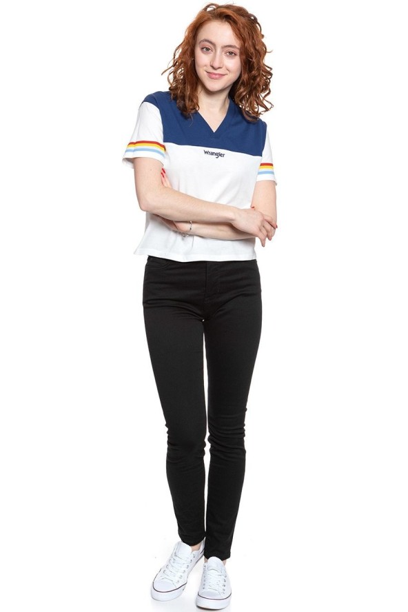 WRANGLER T SHIRT DAMSKI CUT N SEW V TEE OFF WHITE W7P0GH737 112132020