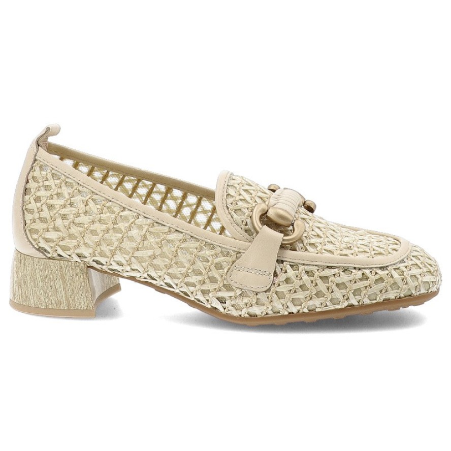 Półbuty damskie Hispanitas, ze skóry naturalnej z plecionym wykończeniem i wsuwanym krojem, beżowe, RHV264828 Marrakech-V26 Panna Soho-V26