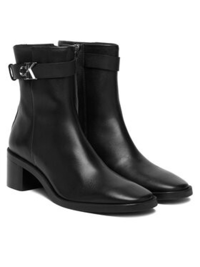 Calvin Klein Botki Block Heel Boot W/ Metal Logo HW0HW02591 Czarny