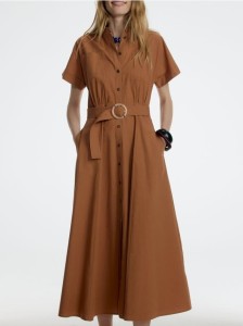Koszulowa sukienka midi - brązowy