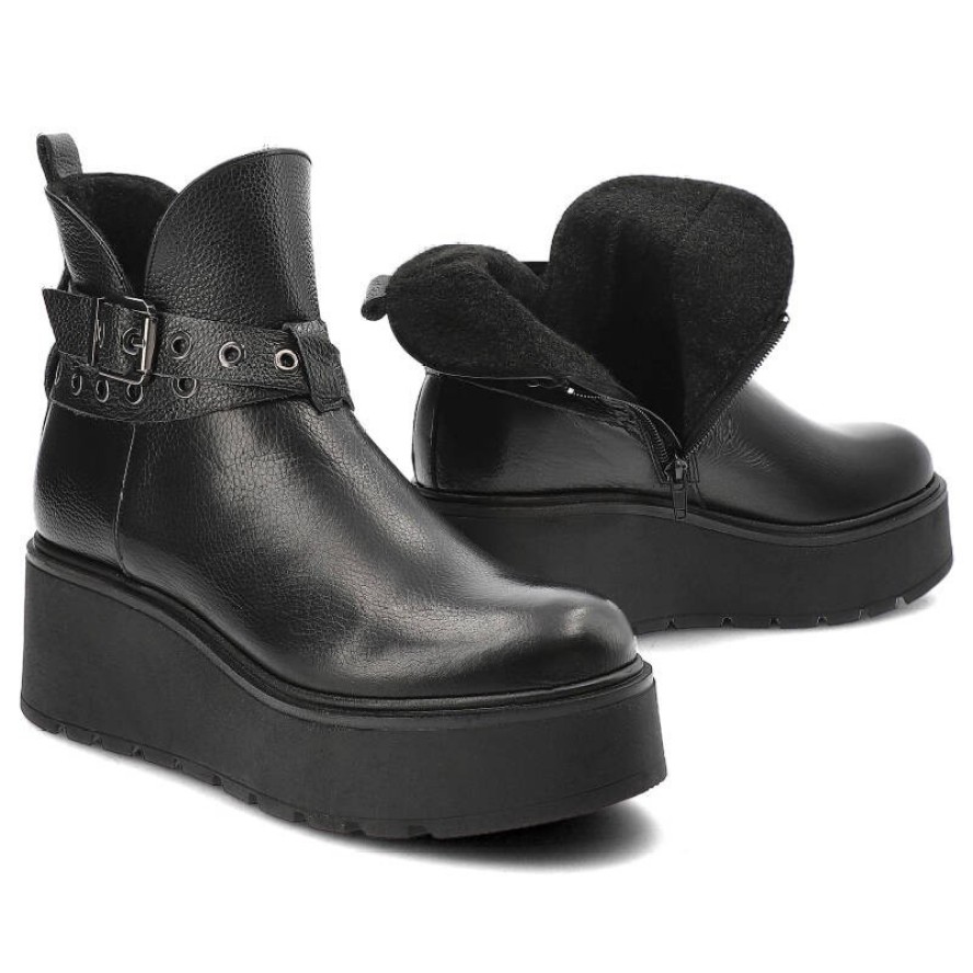 Czarne Botki Armodo Damskie Buty Ze Skóry Naturalnej