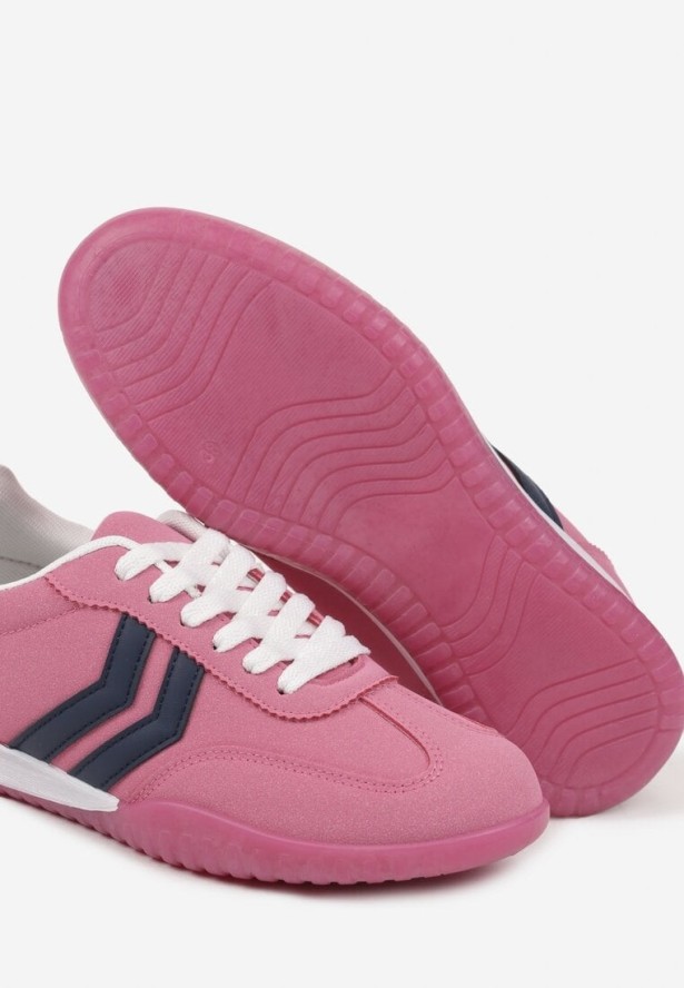 Różowe Sneakersy w Typie Tenisówek z Ozdobnymi Paskami Zommea