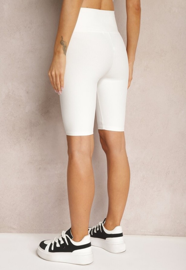 Białe Szorty Typu Kolarki High Waist z Prążkowanego Materiału Vimara