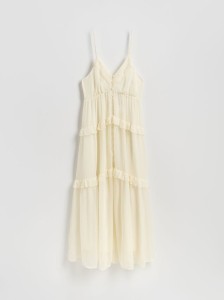 Sukienka maxi z falbanką - złamana biel